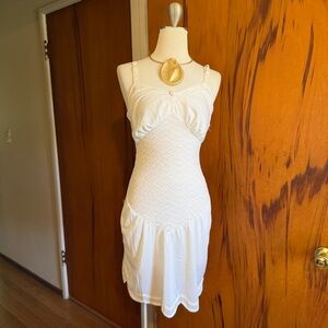 White Lace-Detail Slip Mini Dress